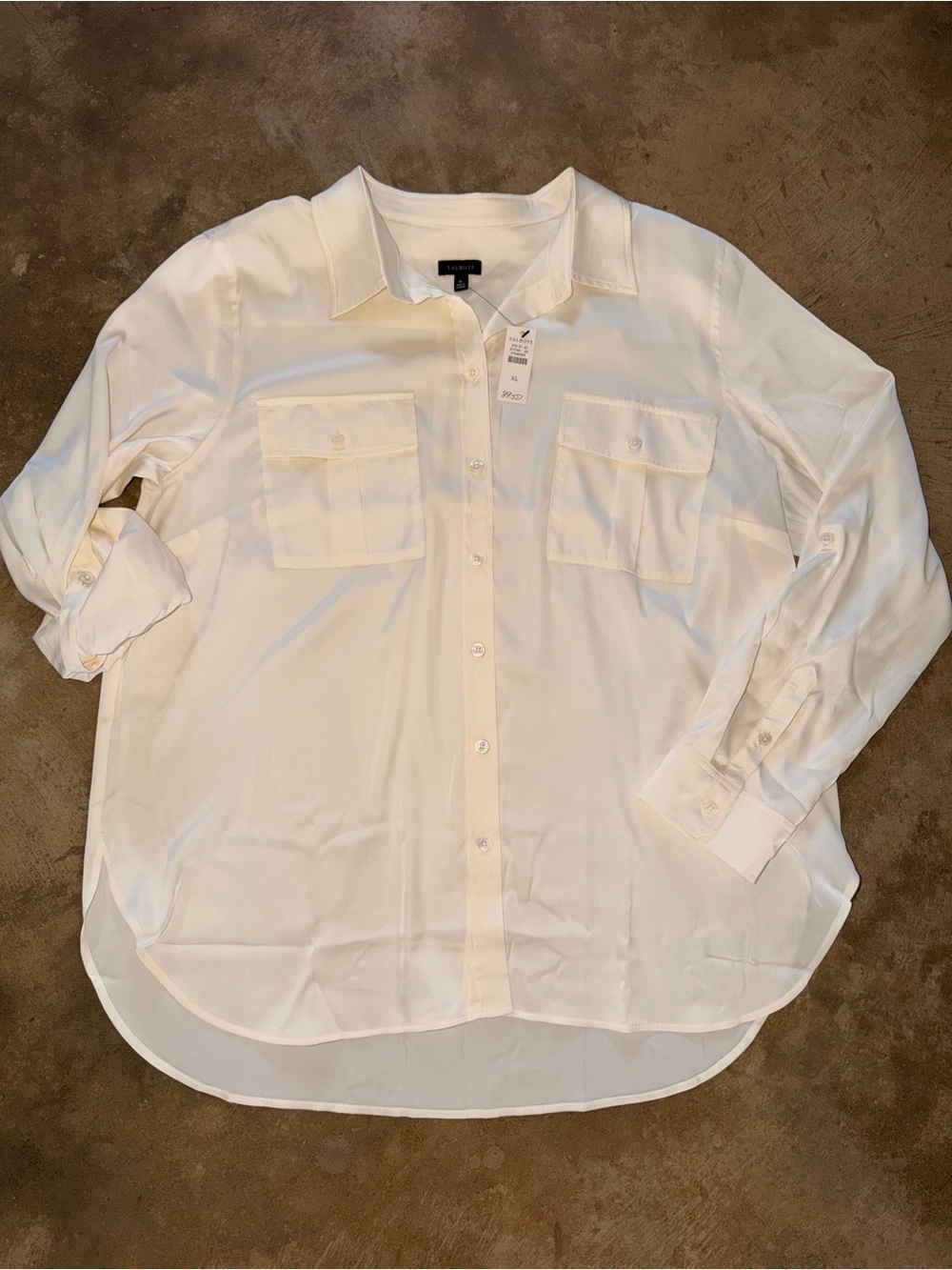 NWT Talbots Cream Ivory Utility Button Down Tunic Shirt XL Roll Tab Sleeve Work